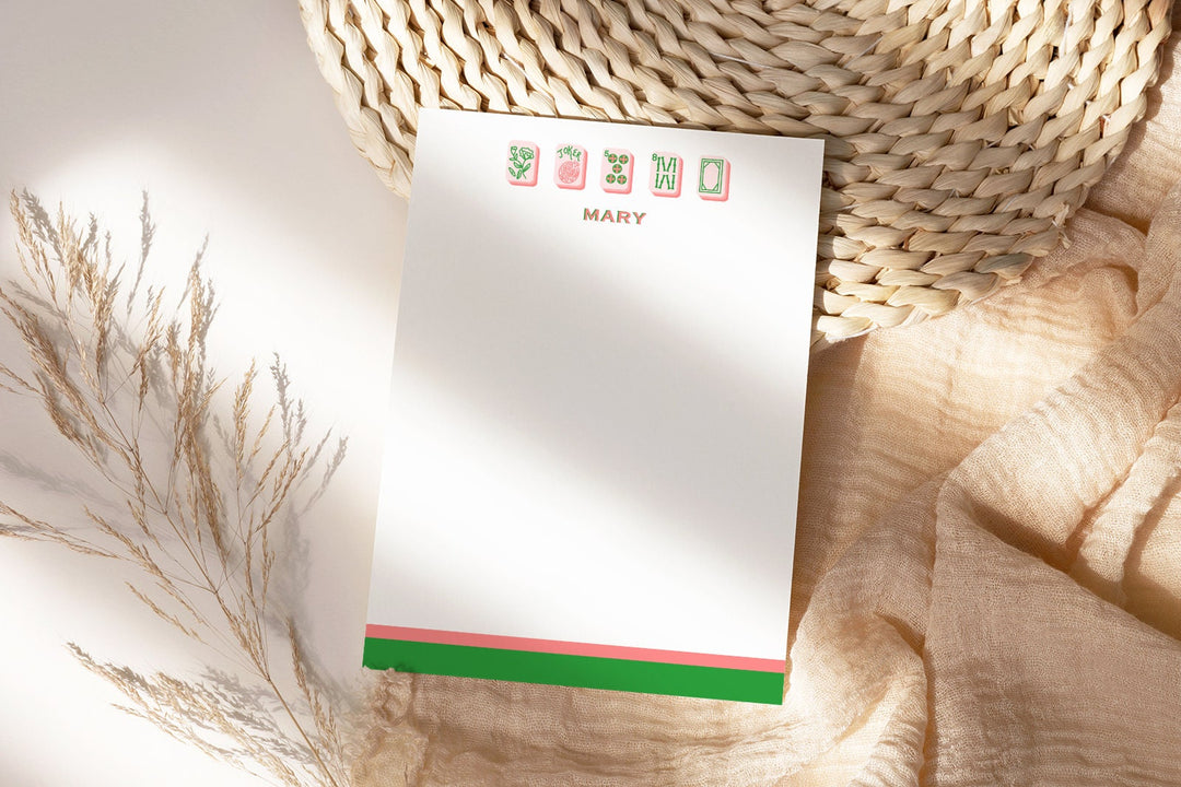 Mahjong Customizable Name 5x7 Notepad - Pink/Green