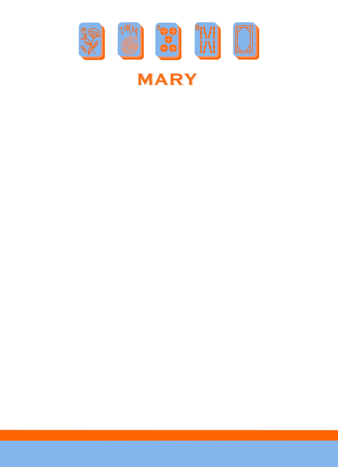 Mahjong Customizable Name 5x7 Notepad - Blue/Orange