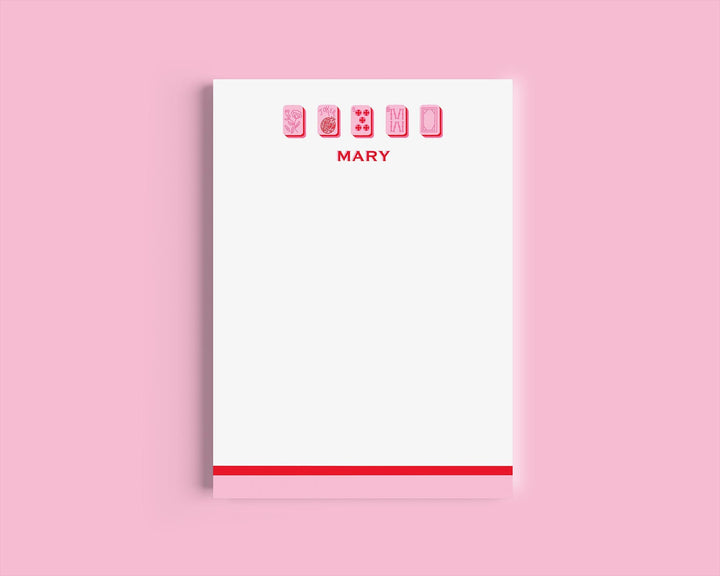 Mahjong Customizable Name 5x7 Notepad - Pink/Red