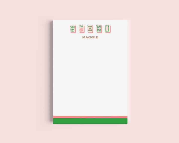 Mahjong Customizable Name 5x7 Notepad - Pink/Green